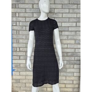 Tory Burch Black Merino Wool Blen Knit Dress Midi Short Sleeve Sheath XS